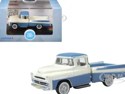 1957 Dodge D100 Sweptside Pickup Truck Ice Blue and Glacier White 1/87 (HO) Scale Diecast Model Car by Oxford Diecast