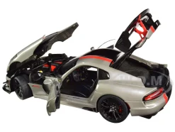 2017 Dodge Viper ACR Billet Silver Metallic Black Red Stripes 1/18 Model Car Autoart 71733