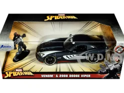 2008 Dodge Viper SRT10 Dark Gray Venom Diecast Figurine Spider Man Marvel Series 1/24 Diecast Model Car Jada 31750