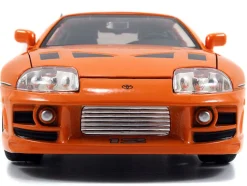 Dom's 1970 Dodge Charger R/T Black and Brian's Toyota Supra Orange with Graphics Set of 2 Cars 