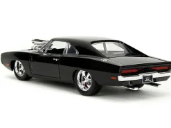 Dom's 1970 Dodge Charger R/T Black and Brian's Toyota Supra Orange with Graphics Set of 2 Cars 