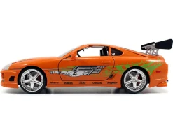 Dom's 1970 Dodge Charger R/T Black and Brian's Toyota Supra Orange with Graphics Set of 2 Cars 