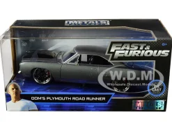Dom's Plymouth Road Runner Metallic Gray Black Hood Stripe Fast & Furious Movie 1/24 Diecast Model Car Jada 30745