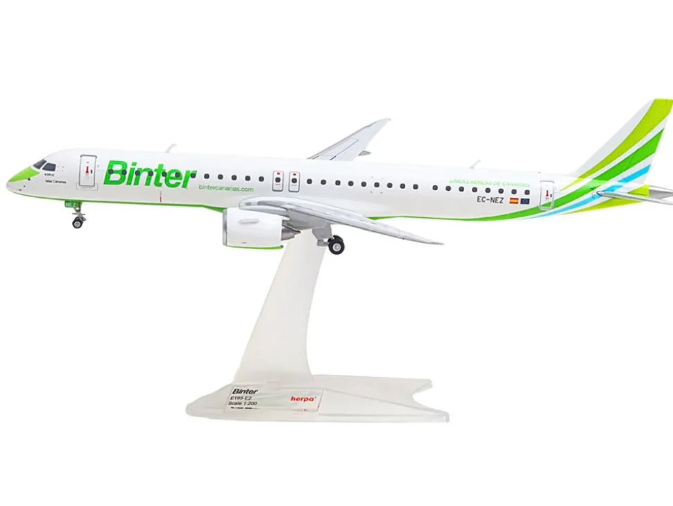 Embraer E195-E2 Commercial Aircraft "Binter Canarias" (EC-NEZ) White with Green Striped Tail 1/200 Diecast Model Airplane by Herpa