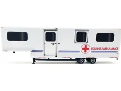 Equine Ambulance Trailer White with Blue Stripes 1/87 (HO) Plastic Model by Promotex