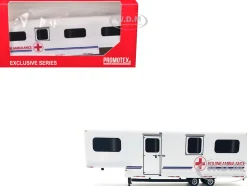 Equine Ambulance Trailer White with Blue Stripes 1/87 (HO) Plastic Model by Promotex