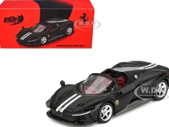 Ferrari Daytona SP3 Matt Black with White Stripes and Red Interior 1/64 Diecast Model Car by BBR
