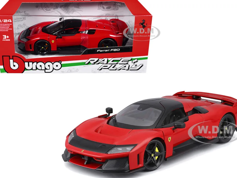 Ferrari F80 Red with Black Top "Race + Play" Series 1/24 Diecast Model Car by Bburago