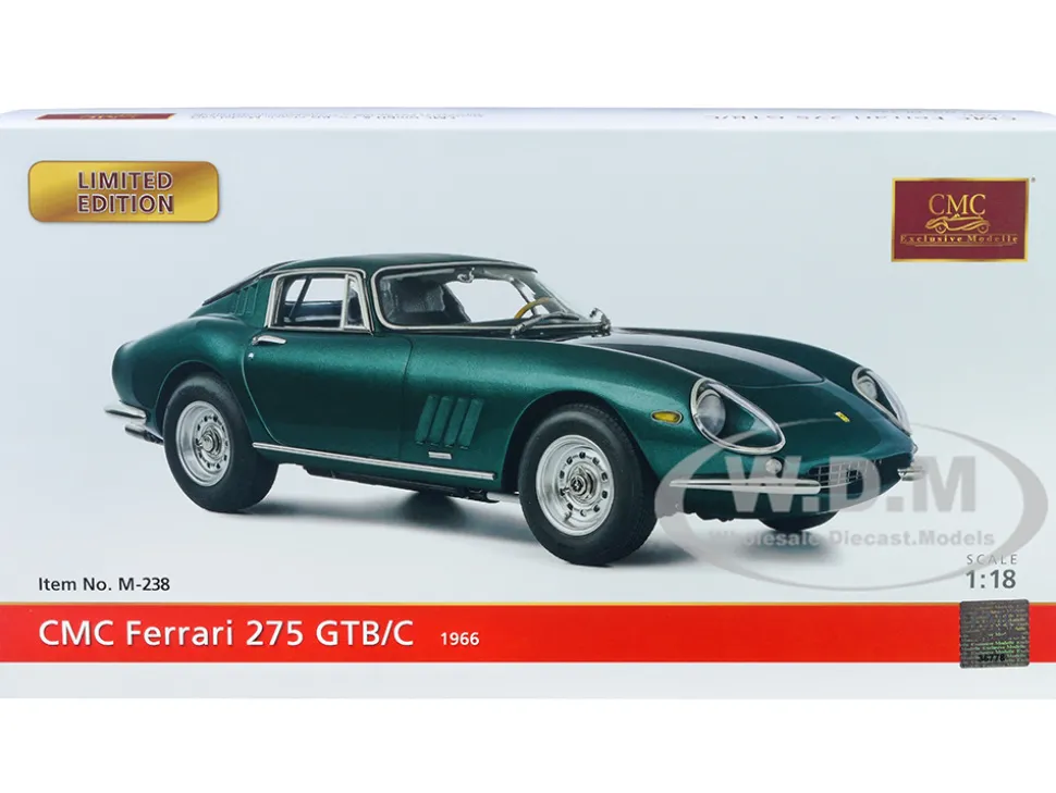 1966 Ferrari 275 GTB/C Verde Pino Green Metallic Limited Edition 1000 pieces Worldwide 1/18 Diecast Model Car CMC M-238