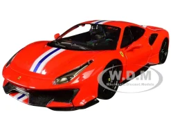 Ferrari 488 Pista Red White Blue Stripes 1/24 Diecast Model Car Bburago 26026