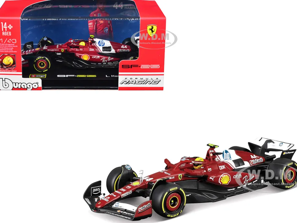 Ferrari SF-25 #44 Lewis Hamilton Formula One F1 "World Championship" (2025) with Display Case 1/43 Diecast Model Car by Bburago