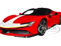 Ferrari SF90 Stradale Assetto Fiorano Red with White Stripes Signature Series 1/18 Diecast Model Car Bburago 16911r