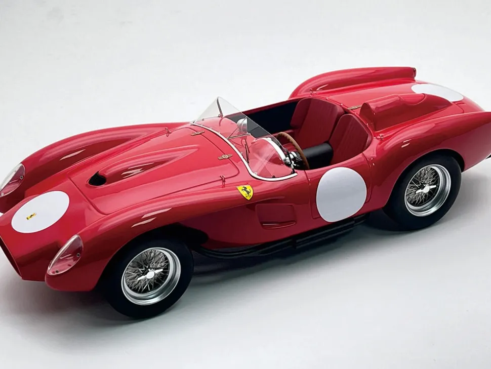 Ferrari 250 TR Pontoon-Fender "Press Clienti Corsa 1958" Rosso Corsa Red with White Circle Graphics "Mythos Series" with Display Case Limited Edition to 40 pieces Worldwide 1/18 Model Car by Tecnomodel