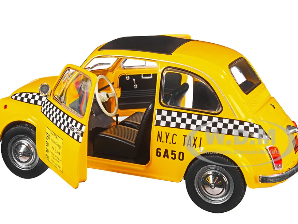 1965 Fiat 500 L NYC Taxi New York City Yellow 1/18 Diecast Model Car Solido S1801407