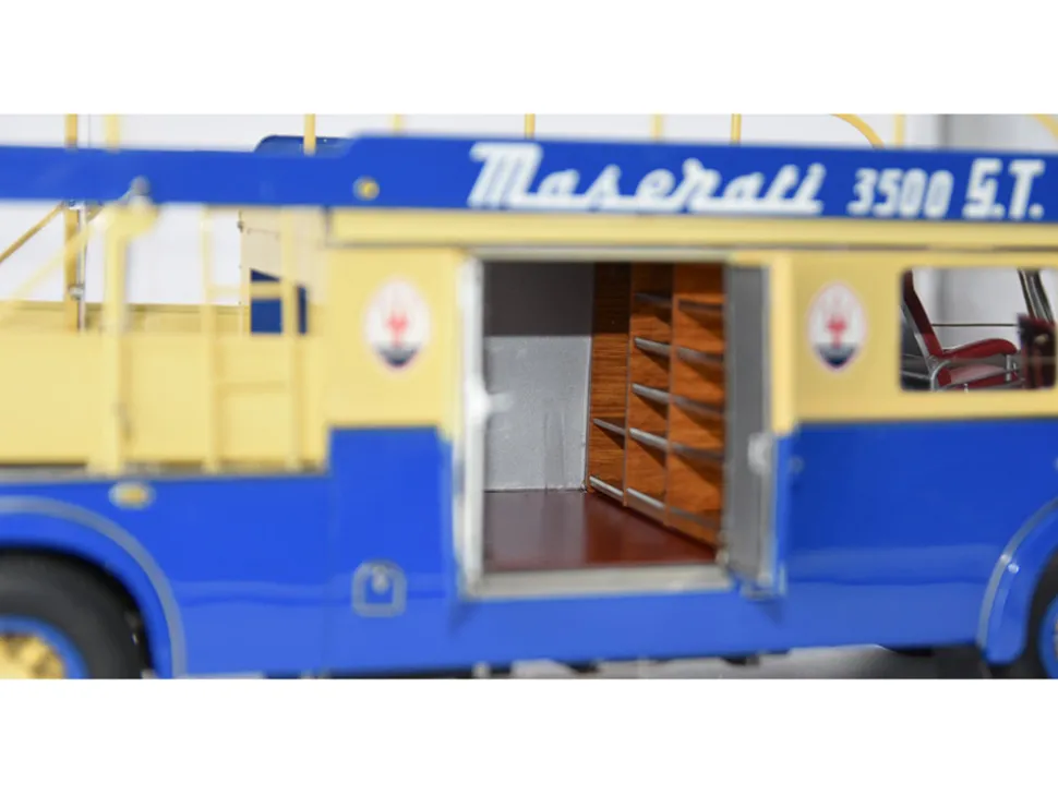 Fiat 642 RN2 Bartoletti Car Transporter "Maserati Racing" Blue and Cream 1/18 Diecast Model Car by CMC