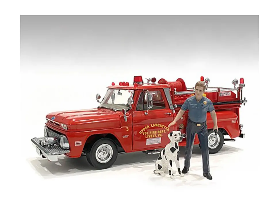 Firefighters 6 piece Figure Set 4 Males 1 Dog 1 Accessory 1/18 Scale Models American Diorama 76318-76319-76320-76321