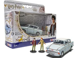 Flying Ford Anglia RHD (Right Hand Drive) Light Blue with White Top (Weathered) with Harry and Ron Figures 