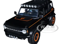 2021 Ford Bronco Matt Black Orange Stripes Roof Rack Addictive Desert Designs Just Trucks Series 1/24 Diecast Model Car Jada 34287