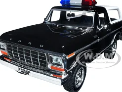 1978 Ford Bronco Police Car Unmarked Black with White Top Law Enforcement and Public Service Series 1/24 Diecast Model Car Motormax 76983bk