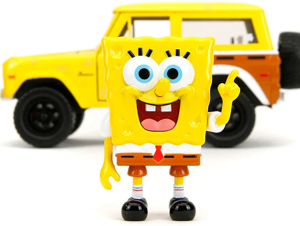 1973 Ford Bronco Yellow with Graphics and SpongeBob SquarePants Diecast Figure "SpongeBob SquarePants" (1999–Current) TV Series "Hollywood Rides" Series 1/24 Diecast Model Car by Jada
