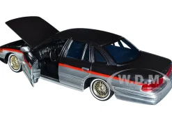1993-1997 Ford Crown Victoria Lowrider Black Metallic Silver Red Stripes Get Low Series 1/24 Diecast Model Car Motormax 79024