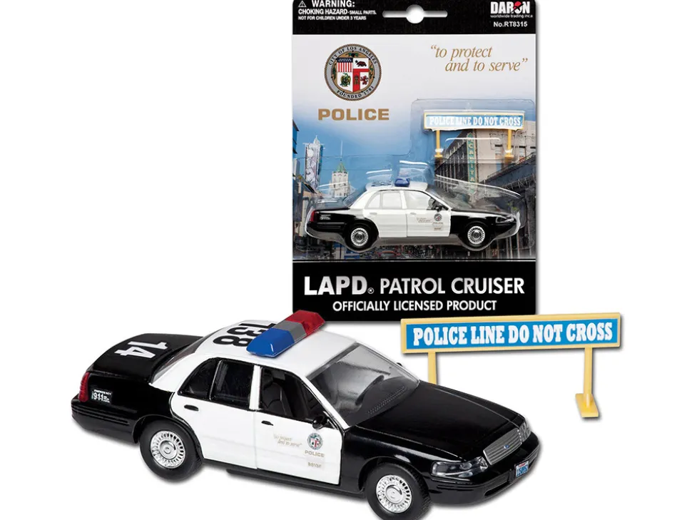Ford Crown Victoria Police Cruiser Black and White Los Angeles Police Department with Police Sign Diecast Model Daron RT8315