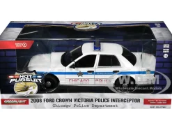 2008 Ford Crown Victoria Police Interceptor CAPS White Blue Stripes Chicago Police Department Hot Pursuit Series 1/24 Diecast Model Car Greenlight 85533