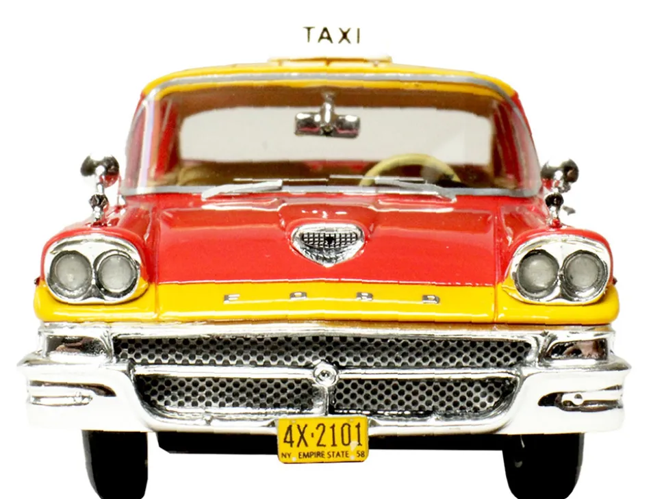 1958 Ford Custom 300 Taxi Cab "Kind Taxi Co." Red and Yellow with Yellow Interior Limited Edition to 200 pieces Worldwide 1/43 Model Car by Goldvarg Collection