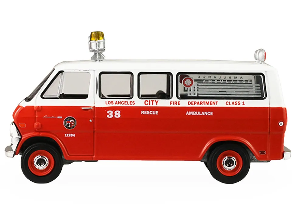 1969 Ford Econoline Ambulance "Los Angeles Fire Department" Red and White "Fire & Rescue" Series #5 1/64 Diecast Model Car by Greenlight