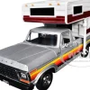 1979 Ford F-150 Custom Pickup Truck Silver Metallic with Side Stripes with Camper Shell "American Classics" Series 1/24 Diecast Model Car by Motormax