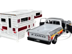 1979 Ford F-150 Custom Pickup Truck Silver Metallic with Side Stripes with Camper Shell 