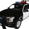 2019 Ford F-150 Lariat Crew Cab Pickup Truck with Bed Cage Black and White with Flashing Light Bar and Front and Rear Lights and Sounds 1/27 Diecast Model Car by Motormax
