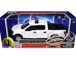2019 Ford F-150 Lariat Crew Cab Pickup Truck White with Flashing Light Bar and Front and Rear Lights and Sounds 1/27 Diecast Model Car by Motormax