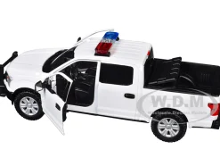 2019 Ford F-150 Lariat Crew Cab Pickup Truck White with Flashing Light Bar and Front and Rear Lights and Sounds 1/27 Diecast Model Car by Motormax