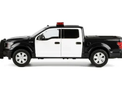 2019 Ford F-150 Lariat Crew Cab Pickup Truck Black and White with Flashing Light Bar and Front and Rear Lights and Sounds 1/27 Diecast Model Car by Motormax