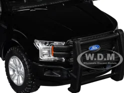 2019 Ford F-150 Lariat Crew Cab Pickup Truck Black and White with Flashing Light Bar and Front and Rear Lights and Sounds 1/27 Diecast Model Car by Motormax