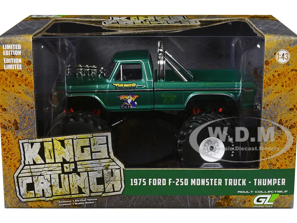1975 Ford F-250 Monster Truck with 66-Inch Tires "Thumper" Green Metallic "Kings of Crunch" Series 1/43 Diecast Model Car by Greenlight