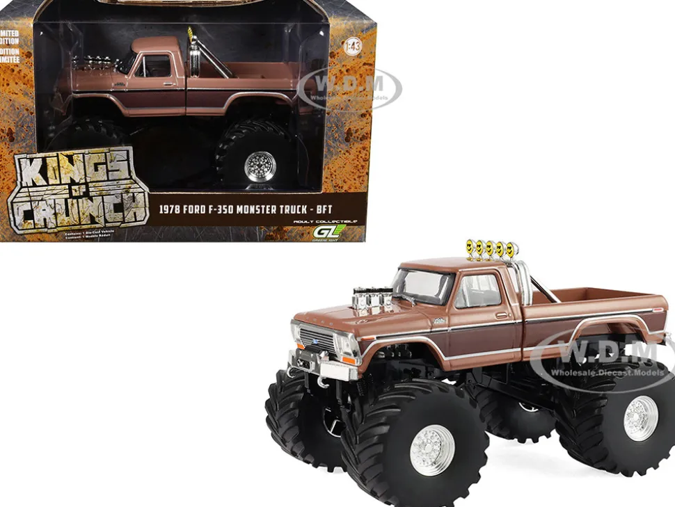 1978 Ford F-350 Monster Truck with 66-Inch Tires "BFT" Brown Two-Tone "Kings of Crunch" Series 1/43 Diecast Model Car by Greenlight