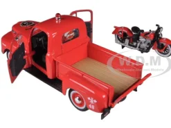 1948 Ford F-1 Pickup Truck Harley Davidson Fire With 1936 El Knucklehead Harley Davidson Motorcycle 1/24 Diecast Model Maisto 32191