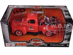 1948 Ford F-1 Pickup Truck Harley Davidson Fire With 1936 El Knucklehead Harley Davidson Motorcycle 1/24 Diecast Model Maisto 32191