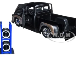 1956 Ford F-100 Pickup Truck Matt Black Champagne with Flames Extra Wheels Just Trucks Series 1/24 Diecast Model Car Jada 34026