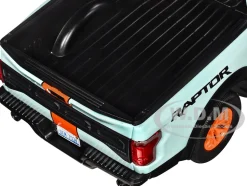 2017 Ford F 150 Raptor Pickup Truck Light Blue with Orange Stripes Gulf Oil Gulf Die Cast Collection 1/27 Diecast Model Car Motormax 79665GULF