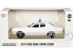 1974-1976 Ford Gran Torino Sedan Police Car White with Light Bar "Hot Pursuit - Hobby Exclusive" Series 1/64 Diecast Model Car by Greenlight