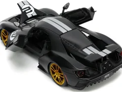 2017 Ford GT #2 Matt Black Silver Stripes Gold Wheels Bigtime Muscle Series 1/24 Diecast Model Car Jada 33882