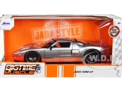 2005 Ford GT Silver Orange Stripe Bigtime Muscle 1/24 Diecast Model Car Jada 31324