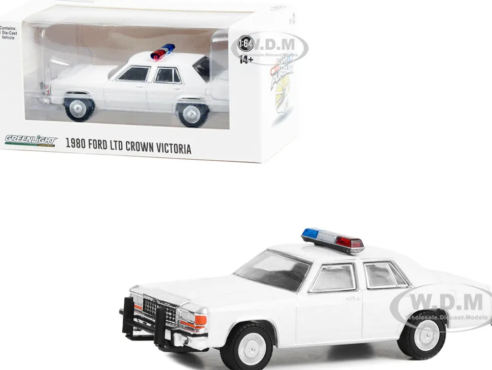1980 1991 Ford LTD Crown Victoria Police White with Light Bar Hot Pursuit Hobby Exclusive Series 1/64 Diecast Model Car Greenlight GL43007L