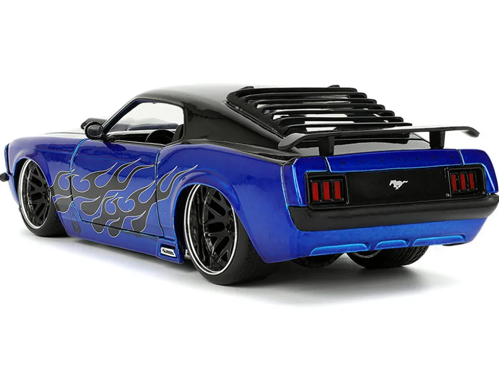 1970 Ford Mustang Boss 429 Black and Blue Metallic with Flames "Bigtime Muscle" Series 1/24 Diecast Model Car by Jada