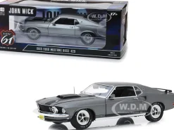 1969 Ford Mustang BOSS 429 Gray Black Stripes John Wick 2014 Movie 1/18 Diecast Model Car Highway 61 18016