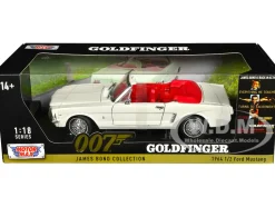 1964 1 2 Ford Mustang Convertible White with Red Interior James Bond 007 Goldfinger 1964 Movie James Bond Collection Series 1/18 Diecast Model Car Motormax 79833JB