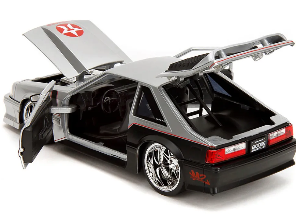 1989 Ford Mustang GT "Texaco" Silver Metallic and Matt Black "Bigtime Muscle" Series 1/24 Diecast Model Car by Jada